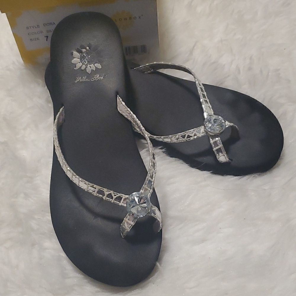 YELLOW BOX dora silver bling flip flop shoes sandals 7